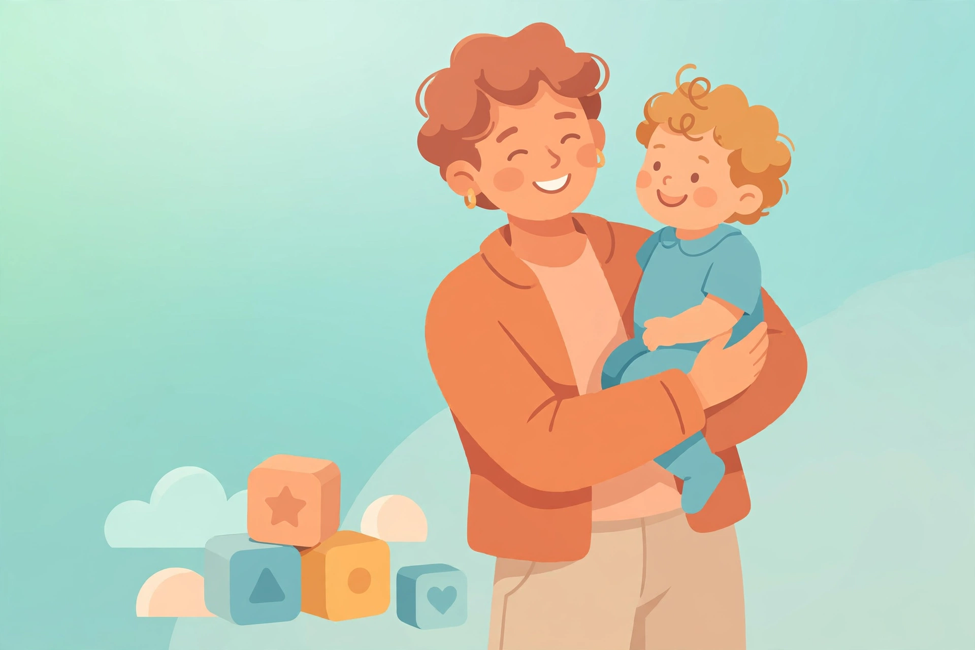 Warm illustration of a parent holding their toddler